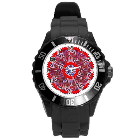 Tile Pattern Background Image Round Plastic Sport Watch (L) from ArtsNow.com Front