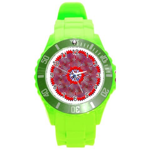 Tile Pattern Background Image Round Plastic Sport Watch (L) from ArtsNow.com Front