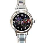 Grunge Paint Splatter Splash Ink Round Italian Charm Watch