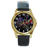 Grunge Paint Splatter Splash Ink Round Gold Metal Watch