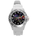 Grunge Paint Splatter Splash Ink Round Plastic Sport Watch (L)