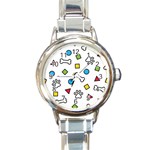 Dog Paw Seamless Pattern Footprint Bone Round Italian Charm Watch