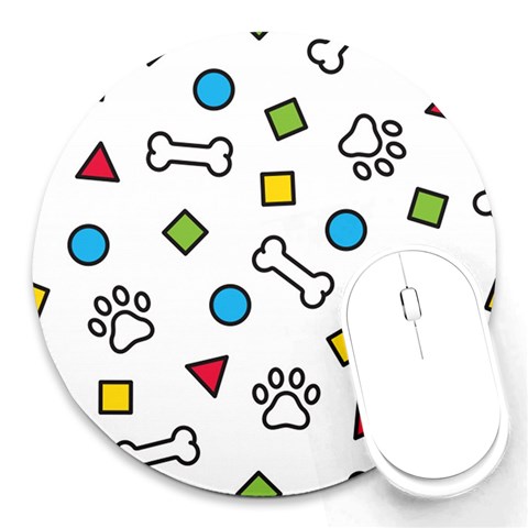 Dog Paw Seamless Pattern Footprint Bone Round Mousepad from ArtsNow.com Front