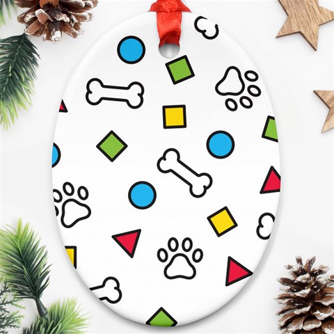 Dog Paw Seamless Pattern Footprint Bone Ornament (Oval) from ArtsNow.com Front