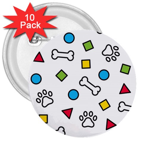 Dog Paw Seamless Pattern Footprint Bone 3  Buttons (10 pack)  from ArtsNow.com Front