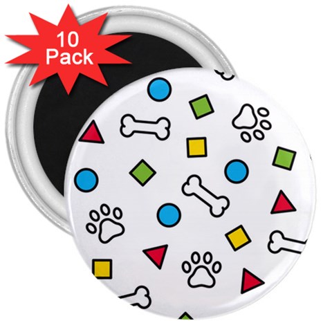 Dog Paw Seamless Pattern Footprint Bone 3  Magnets (10 pack)  from ArtsNow.com Front