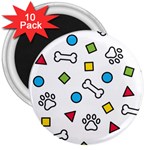 Dog Paw Seamless Pattern Footprint Bone 3  Magnets (10 pack) 