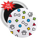 Dog Paw Seamless Pattern Footprint Bone 3  Magnets (100 pack)