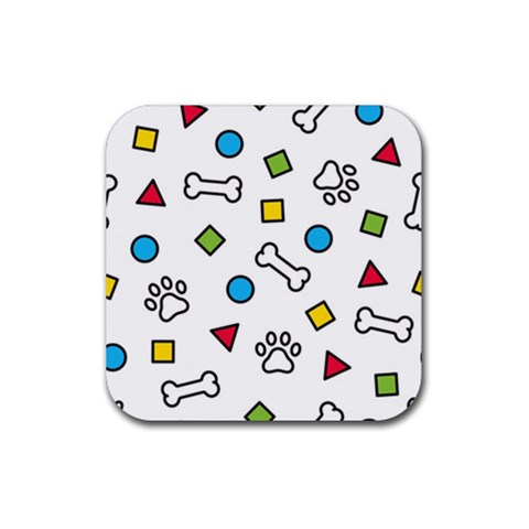 Dog Paw Seamless Pattern Footprint Bone Rubber Coaster (Square) from ArtsNow.com Front