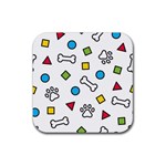 Dog Paw Seamless Pattern Footprint Bone Rubber Coaster (Square)