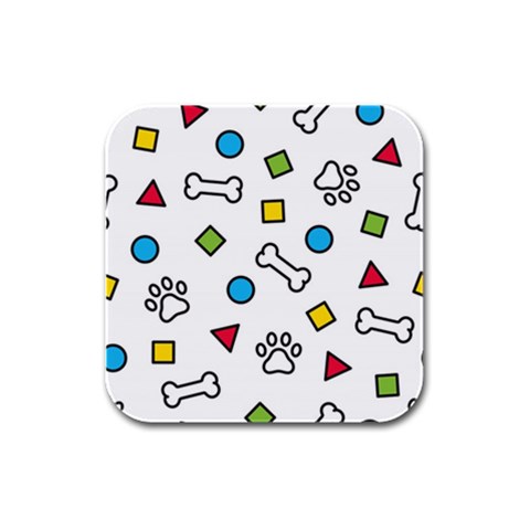 Dog Paw Seamless Pattern Footprint Bone Rubber Square Coaster (4 pack) from ArtsNow.com Front