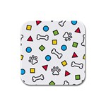 Dog Paw Seamless Pattern Footprint Bone Rubber Square Coaster (4 pack)