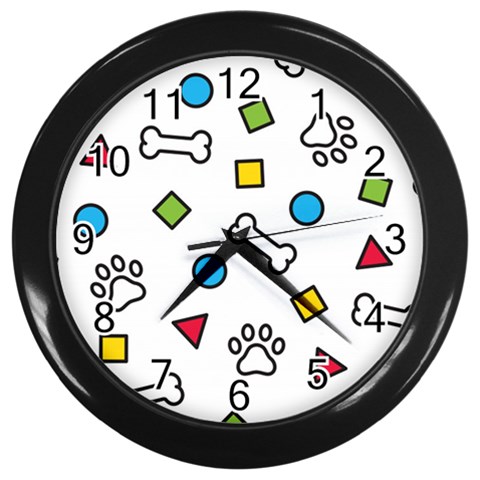Dog Paw Seamless Pattern Footprint Bone Wall Clock (Black) from ArtsNow.com Front