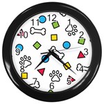 Dog Paw Seamless Pattern Footprint Bone Wall Clock (Black)