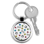 Dog Paw Seamless Pattern Footprint Bone Key Chain (Round)