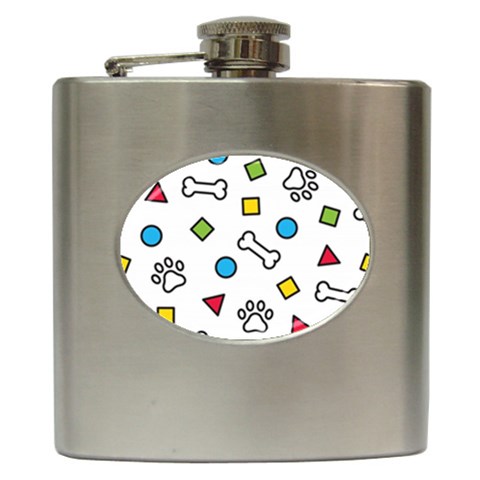 Dog Paw Seamless Pattern Footprint Bone Hip Flask (6 oz) from ArtsNow.com Front