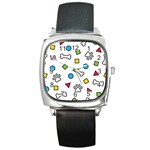 Dog Paw Seamless Pattern Footprint Bone Square Metal Watch