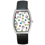 Dog Paw Seamless Pattern Footprint Bone Barrel Style Metal Watch