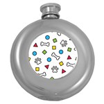 Dog Paw Seamless Pattern Footprint Bone Round Hip Flask (5 oz)