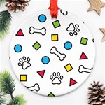 Dog Paw Seamless Pattern Footprint Bone Round Ornament (Two Sides)