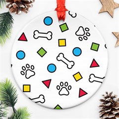 Dog Paw Seamless Pattern Footprint Bone Round Ornament (Two Sides) from ArtsNow.com Back