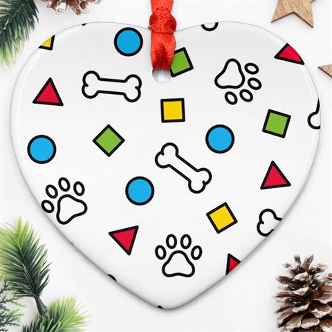 Dog Paw Seamless Pattern Footprint Bone Heart Ornament (Two Sides) from ArtsNow.com Front