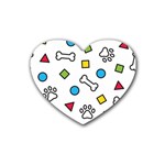 Dog Paw Seamless Pattern Footprint Bone Rubber Heart Coaster (4 pack)