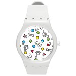 Dog Paw Seamless Pattern Footprint Bone Round Plastic Sport Watch (M)