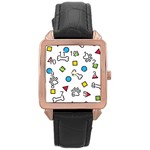 Dog Paw Seamless Pattern Footprint Bone Rose Gold Leather Watch 