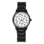 Dog Paw Seamless Pattern Footprint Bone Stainless Steel Round Watch