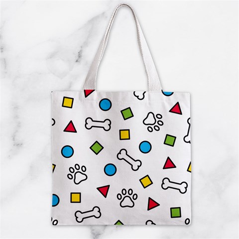 Dog Paw Seamless Pattern Footprint Bone Zipper Grocery Tote Bag from ArtsNow.com Front