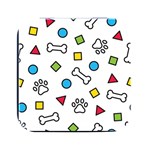 Dog Paw Seamless Pattern Footprint Bone Square Metal Box (Black)
