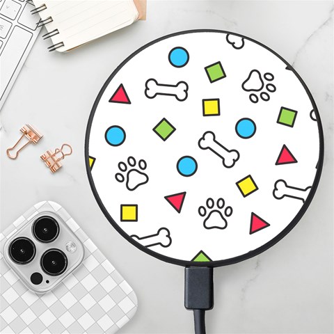 Dog Paw Seamless Pattern Footprint Bone Wireless Fast Charger(Black) from ArtsNow.com Front