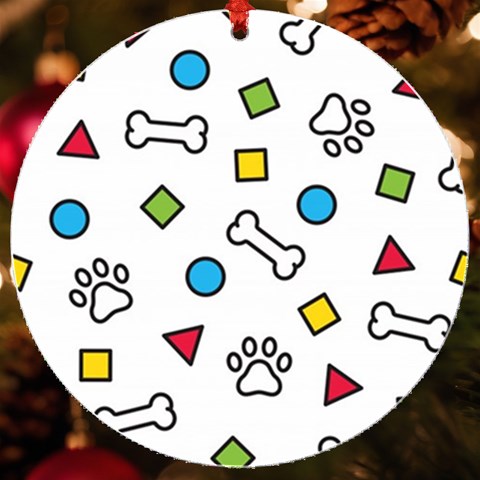 Dog Paw Seamless Pattern Footprint Bone UV Print Acrylic Ornament Round from ArtsNow.com Front