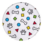 Dog Paw Seamless Pattern Footprint Bone Round Glass Fridge Magnet (4 pack)