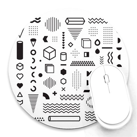 Pattern Hipster Abstract Form Geometric Line Variety Shapes Polkadots Fashion Style Seamless Round Mousepad from ArtsNow.com Front