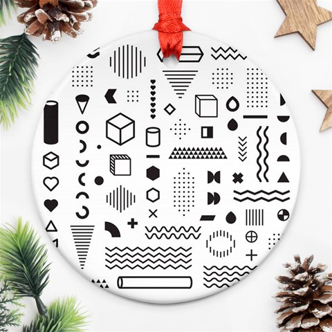 Pattern Hipster Abstract Form Geometric Line Variety Shapes Polkadots Fashion Style Seamless Ornament (Round) from ArtsNow.com Front