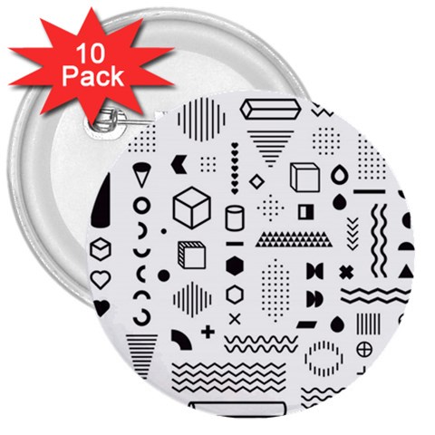 Pattern Hipster Abstract Form Geometric Line Variety Shapes Polkadots Fashion Style Seamless 3  Buttons (10 pack)  from ArtsNow.com Front