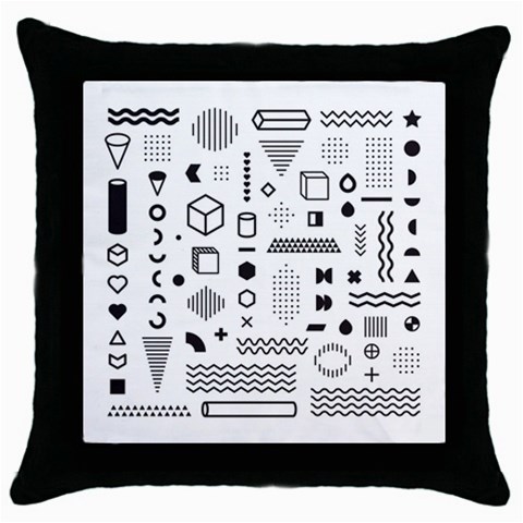 Pattern Hipster Abstract Form Geometric Line Variety Shapes Polkadots Fashion Style Seamless Throw Pillow Case (Black) from ArtsNow.com Front