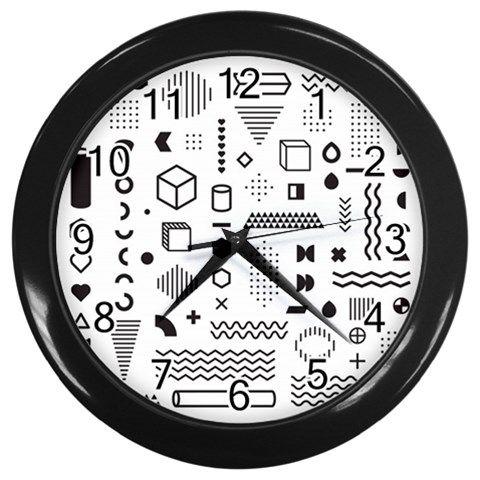 Pattern Hipster Abstract Form Geometric Line Variety Shapes Polkadots Fashion Style Seamless Wall Clock (Black) from ArtsNow.com Front