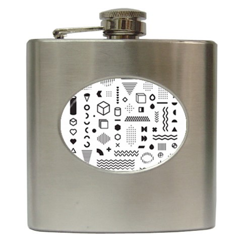 Pattern Hipster Abstract Form Geometric Line Variety Shapes Polkadots Fashion Style Seamless Hip Flask (6 oz) from ArtsNow.com Front