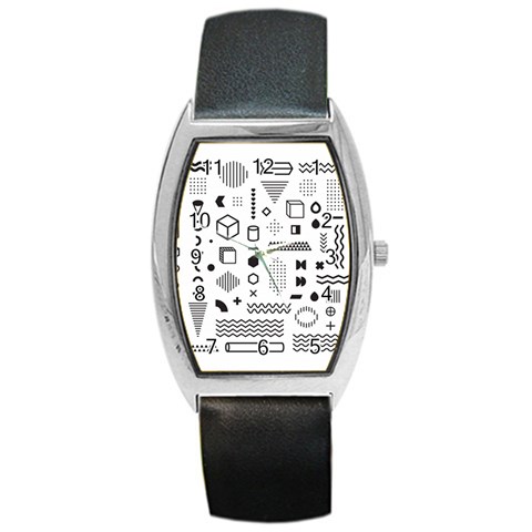 Pattern Hipster Abstract Form Geometric Line Variety Shapes Polkadots Fashion Style Seamless Barrel Style Metal Watch from ArtsNow.com Front