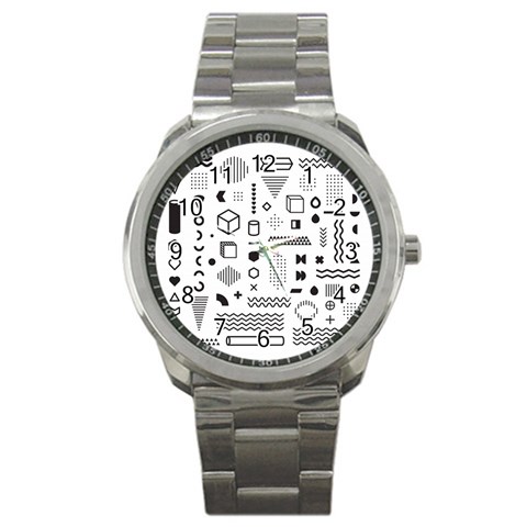 Pattern Hipster Abstract Form Geometric Line Variety Shapes Polkadots Fashion Style Seamless Sport Metal Watch from ArtsNow.com Front
