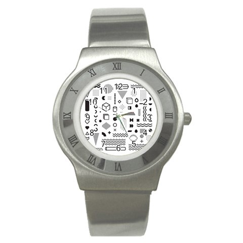 Pattern Hipster Abstract Form Geometric Line Variety Shapes Polkadots Fashion Style Seamless Stainless Steel Watch from ArtsNow.com Front