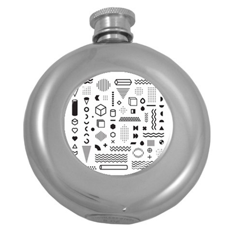 Pattern Hipster Abstract Form Geometric Line Variety Shapes Polkadots Fashion Style Seamless Round Hip Flask (5 oz) from ArtsNow.com Front