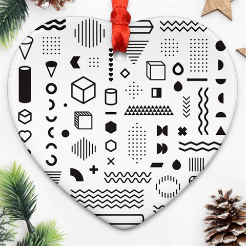 Pattern Hipster Abstract Form Geometric Line Variety Shapes Polkadots Fashion Style Seamless Heart Ornament (Two Sides) from ArtsNow.com Front