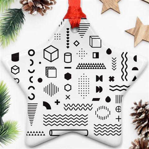 Pattern Hipster Abstract Form Geometric Line Variety Shapes Polkadots Fashion Style Seamless Star Ornament (Two Sides) from ArtsNow.com Front