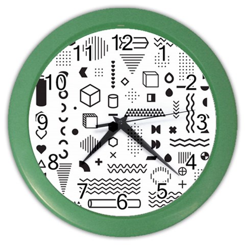 Pattern Hipster Abstract Form Geometric Line Variety Shapes Polkadots Fashion Style Seamless Color Wall Clock from ArtsNow.com Front