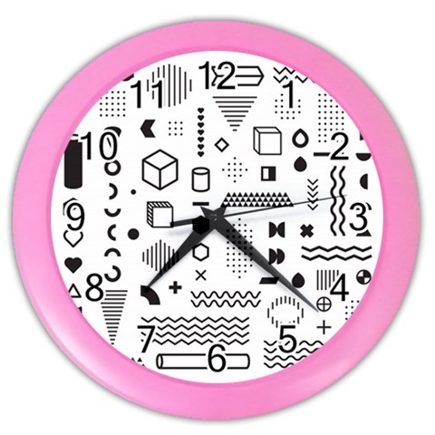 Pattern Hipster Abstract Form Geometric Line Variety Shapes Polkadots Fashion Style Seamless Color Wall Clock from ArtsNow.com Front