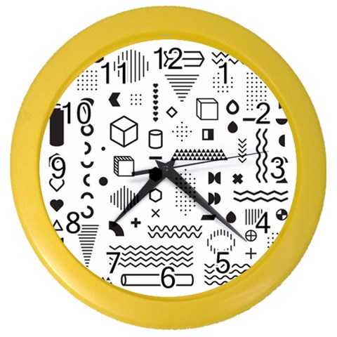 Pattern Hipster Abstract Form Geometric Line Variety Shapes Polkadots Fashion Style Seamless Color Wall Clock from ArtsNow.com Front